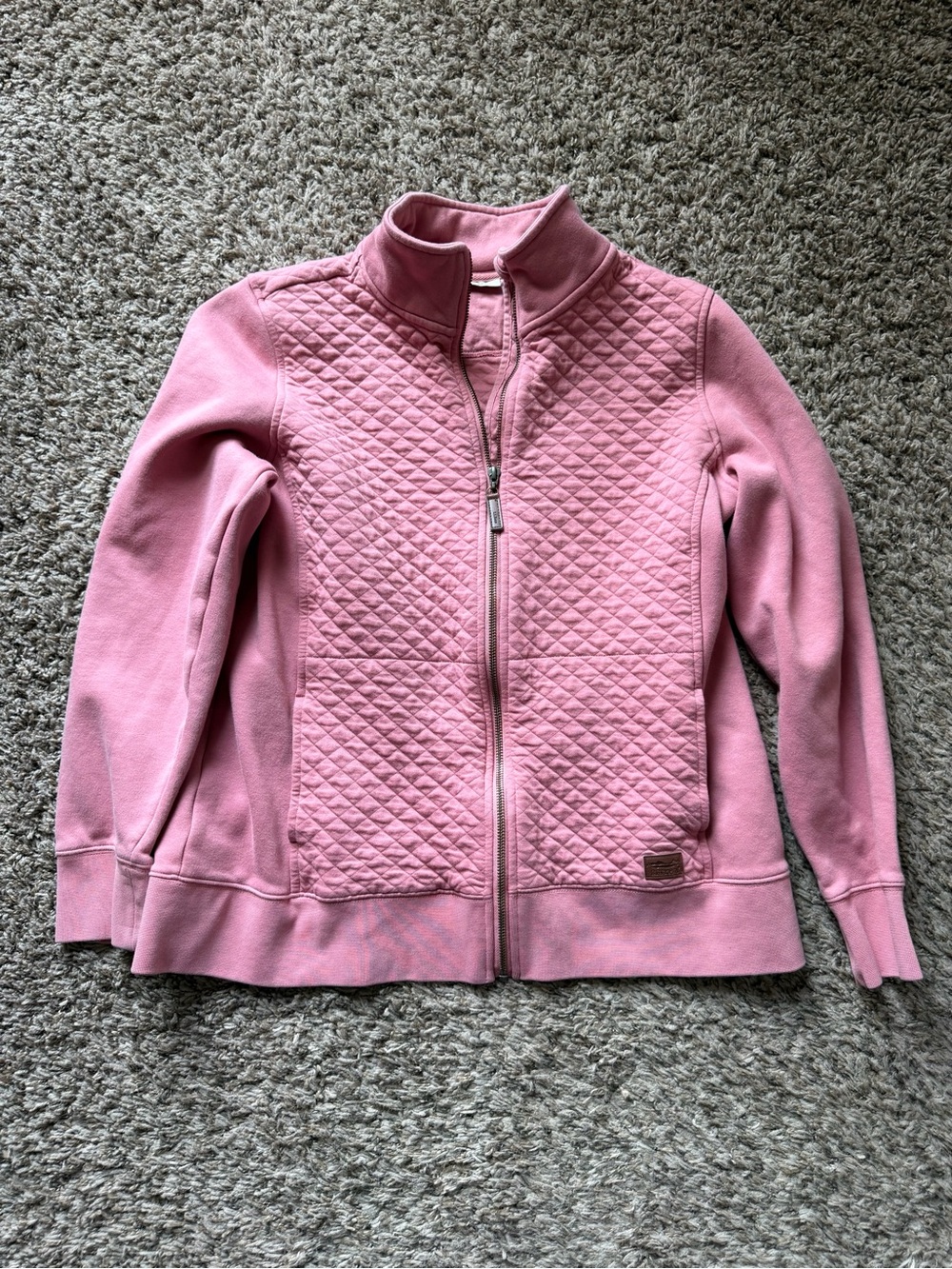 L.L. Bean Quilted Sweatshirt Full Zip Jacket Pink Size L Large 508104